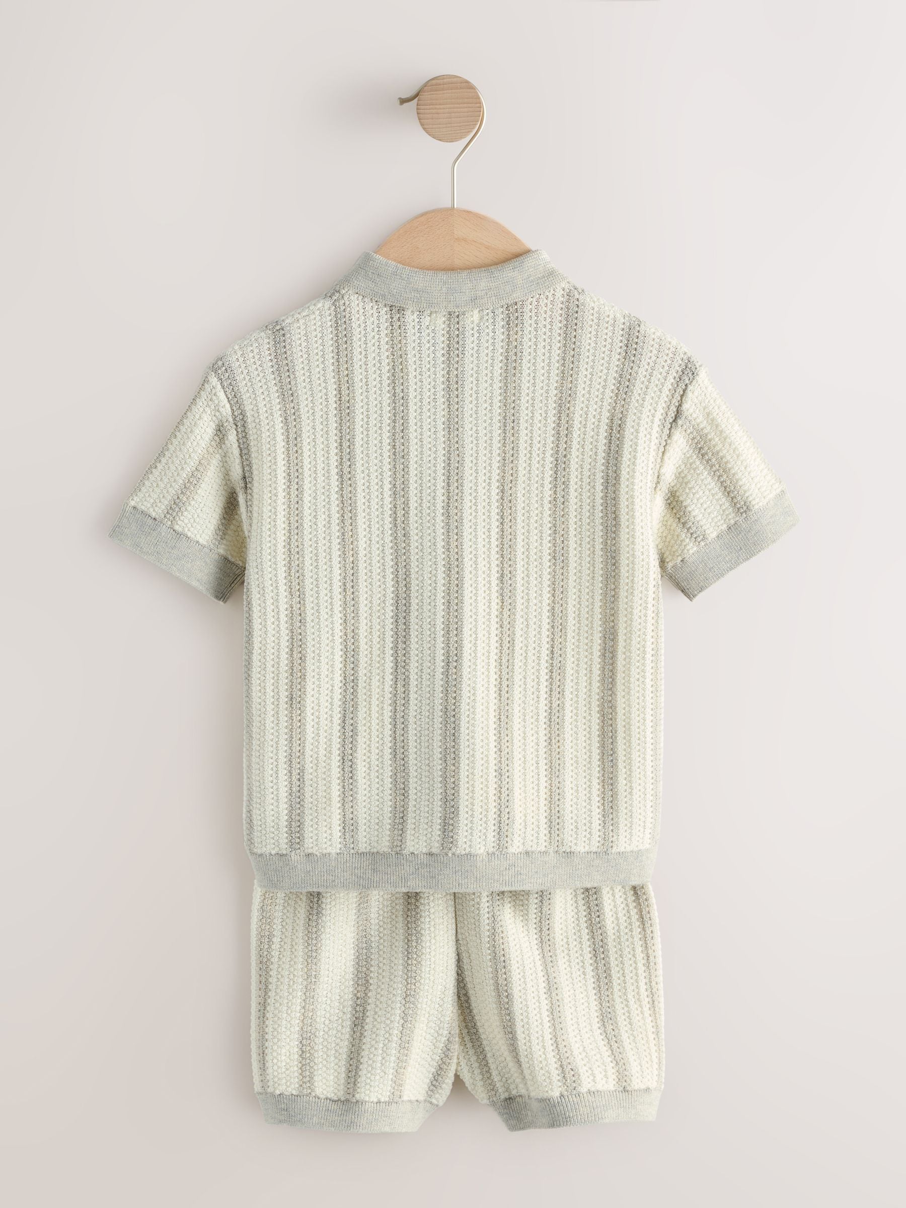 Grey Stripe Knitted Polo Shirt and Shorts Set (3mths-10yrs) image 7