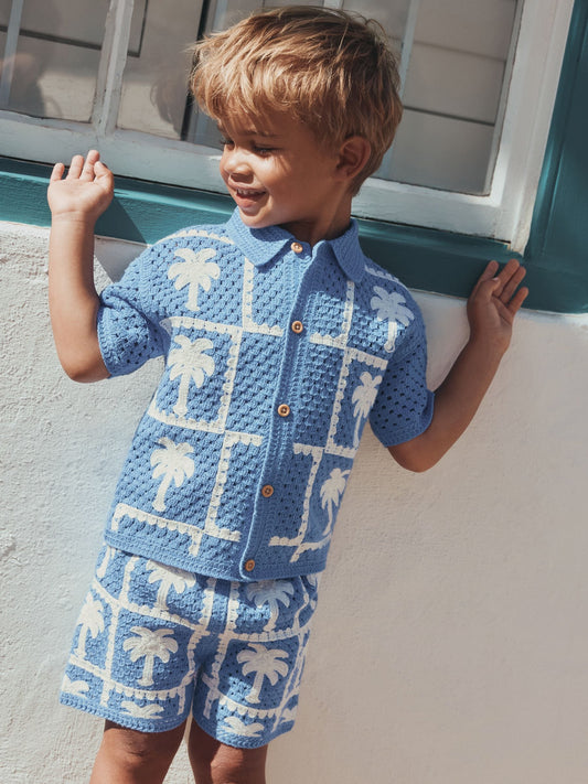 Bright Blue Crochet Palm Tree Set (12mths-7yrs) image 1
