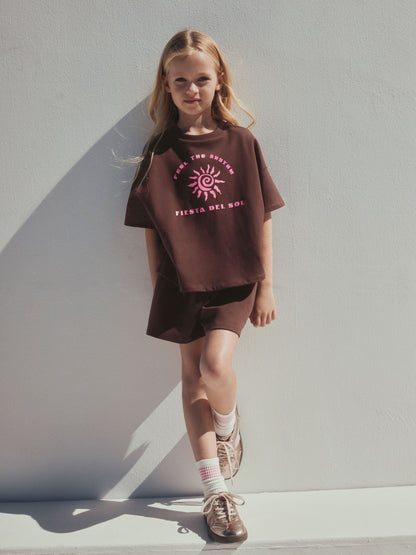 Brown/Pink Rio Heavyweight T-Shirt and Shorts Set (3-16yrs) image 1