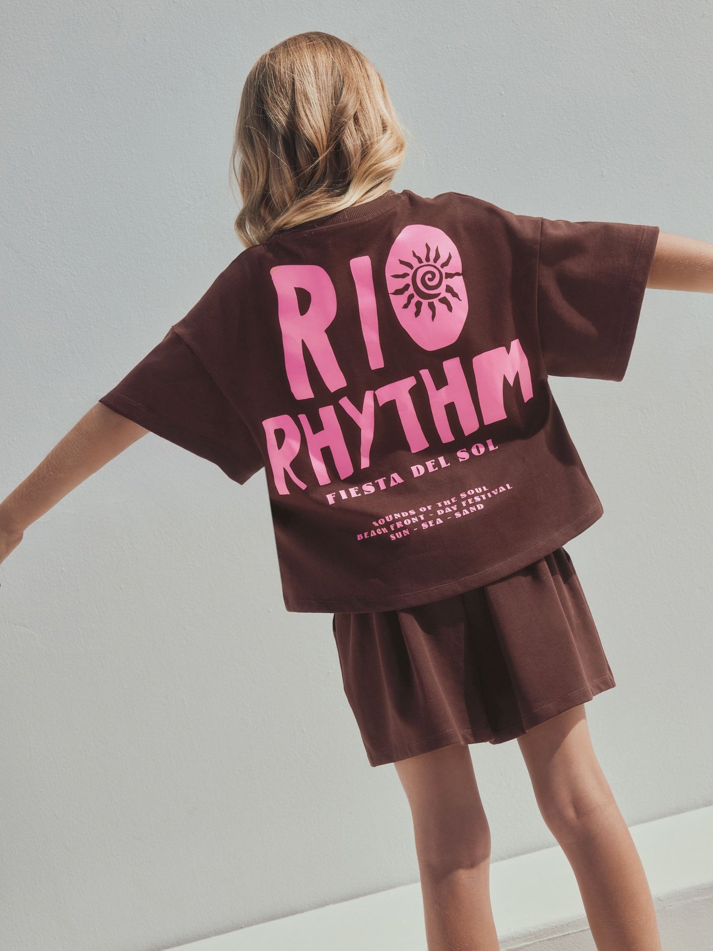 Brown/Pink Rio Heavyweight T-Shirt and Shorts Set (3-16yrs) image 4