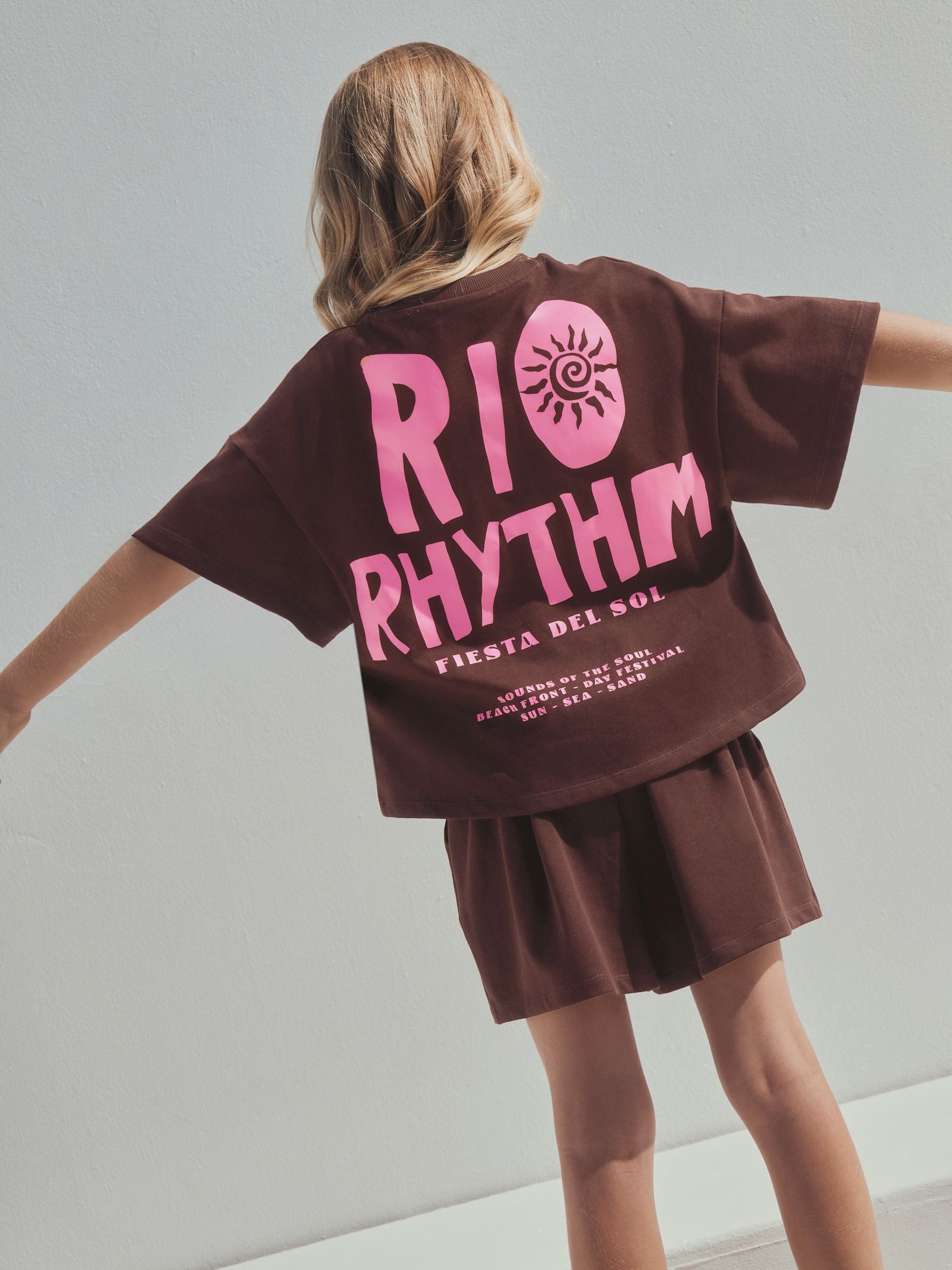 Brown/Pink Rio Heavyweight T-Shirt and Shorts Set (3-16yrs) image 4