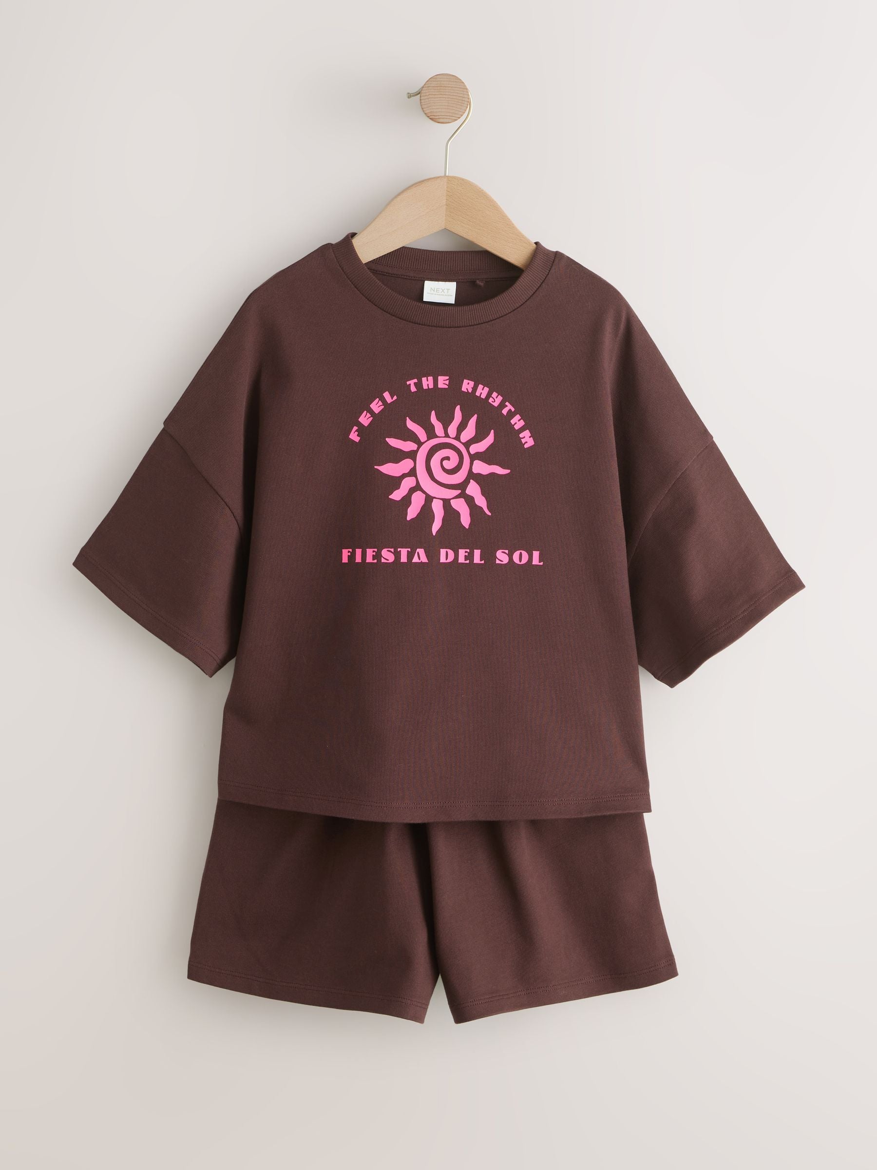 Brown/Pink Rio Heavyweight T-Shirt and Shorts Set (3-16yrs) image 6