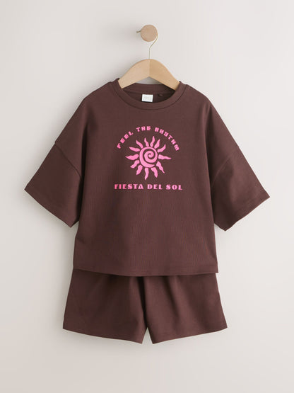 Brown/Pink Rio Heavyweight T-Shirt and Shorts Set (3-16yrs) image 6