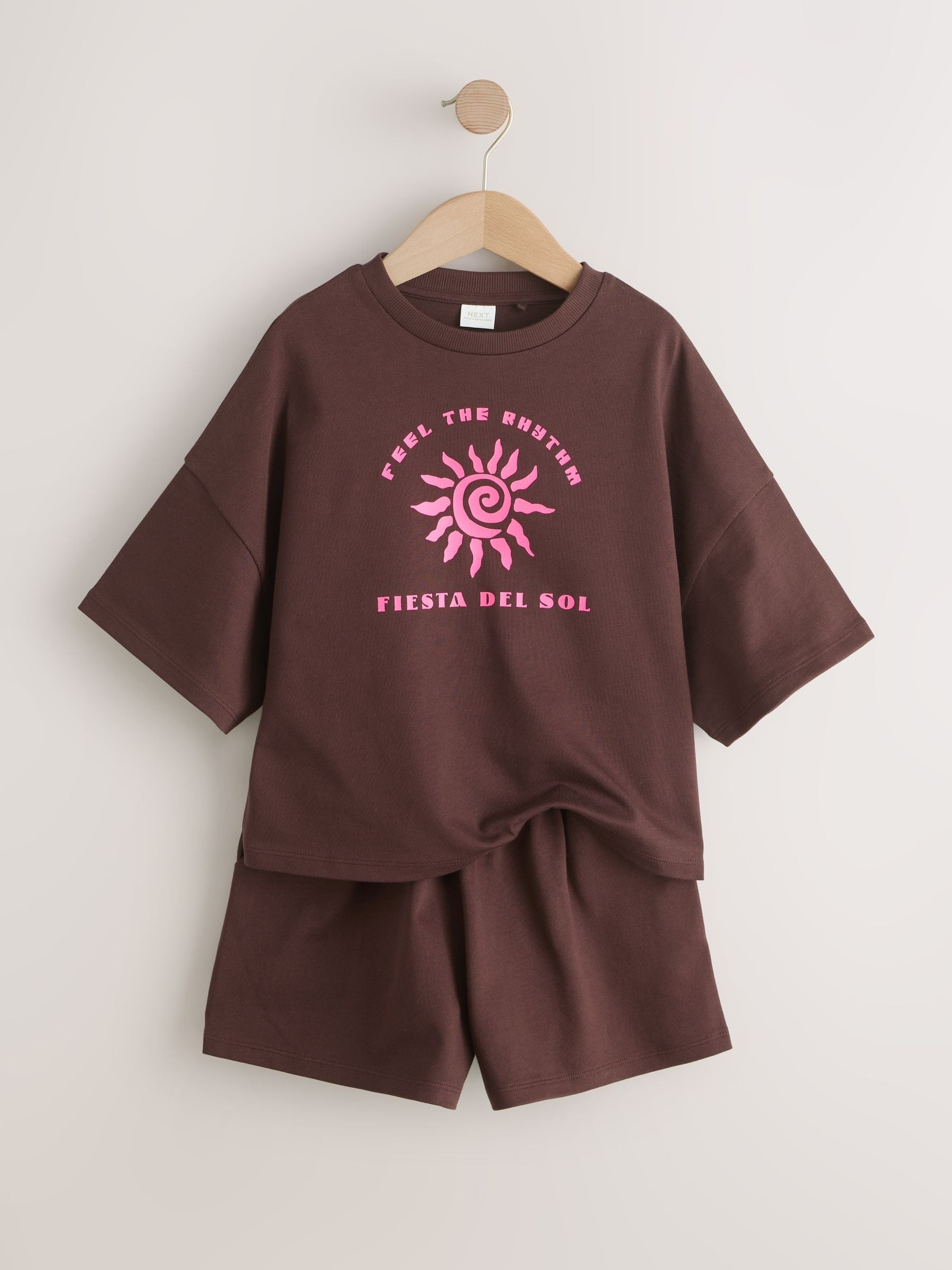 Brown/Pink Rio Heavyweight T-Shirt and Shorts Set (3-16yrs) image 7