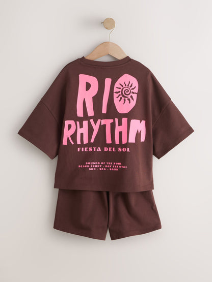 Brown/Pink Rio Heavyweight T-Shirt and Shorts Set (3-16yrs) image 8