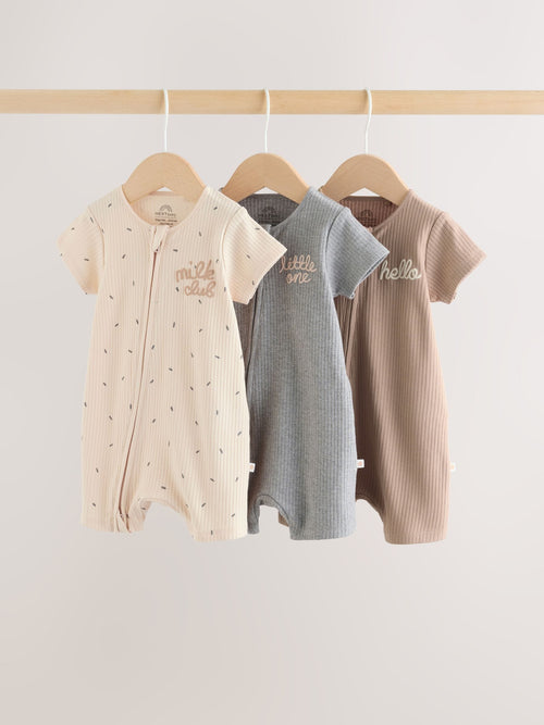 Beige Two Way Zip Baby Rompers 3 Pack (0mths-3yrs) image 1