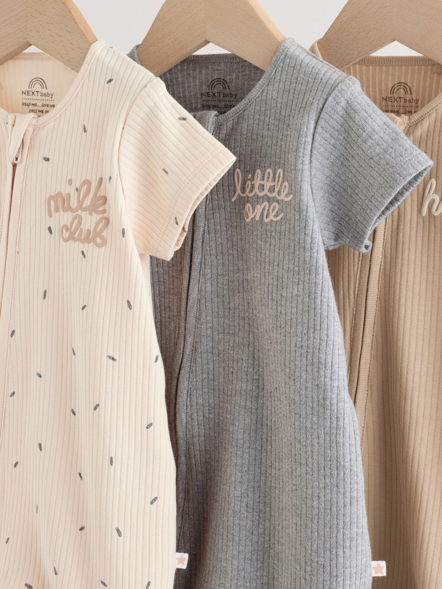 Beige Two Way Zip Baby Rompers 3 Pack (0mths-3yrs) image 9