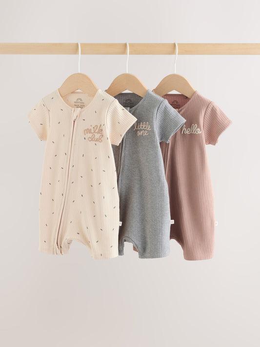 Beige Two Way Zip Baby Rompers 3 Pack (0mths-3yrs) image 1