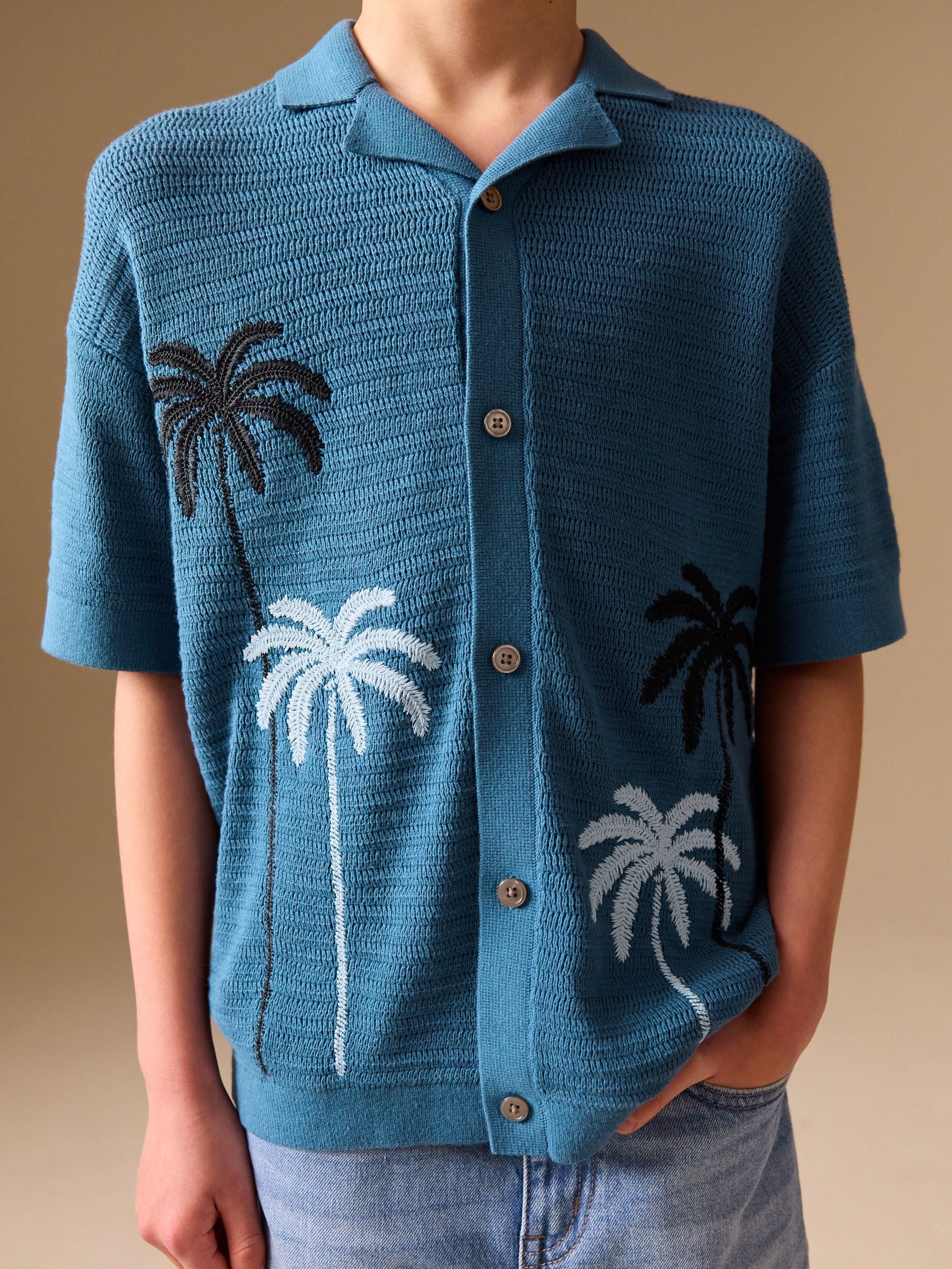 Dsiney Kidz - Blue Palm Embroidered Knitted Polo Shirt (3-16yrs) image 4