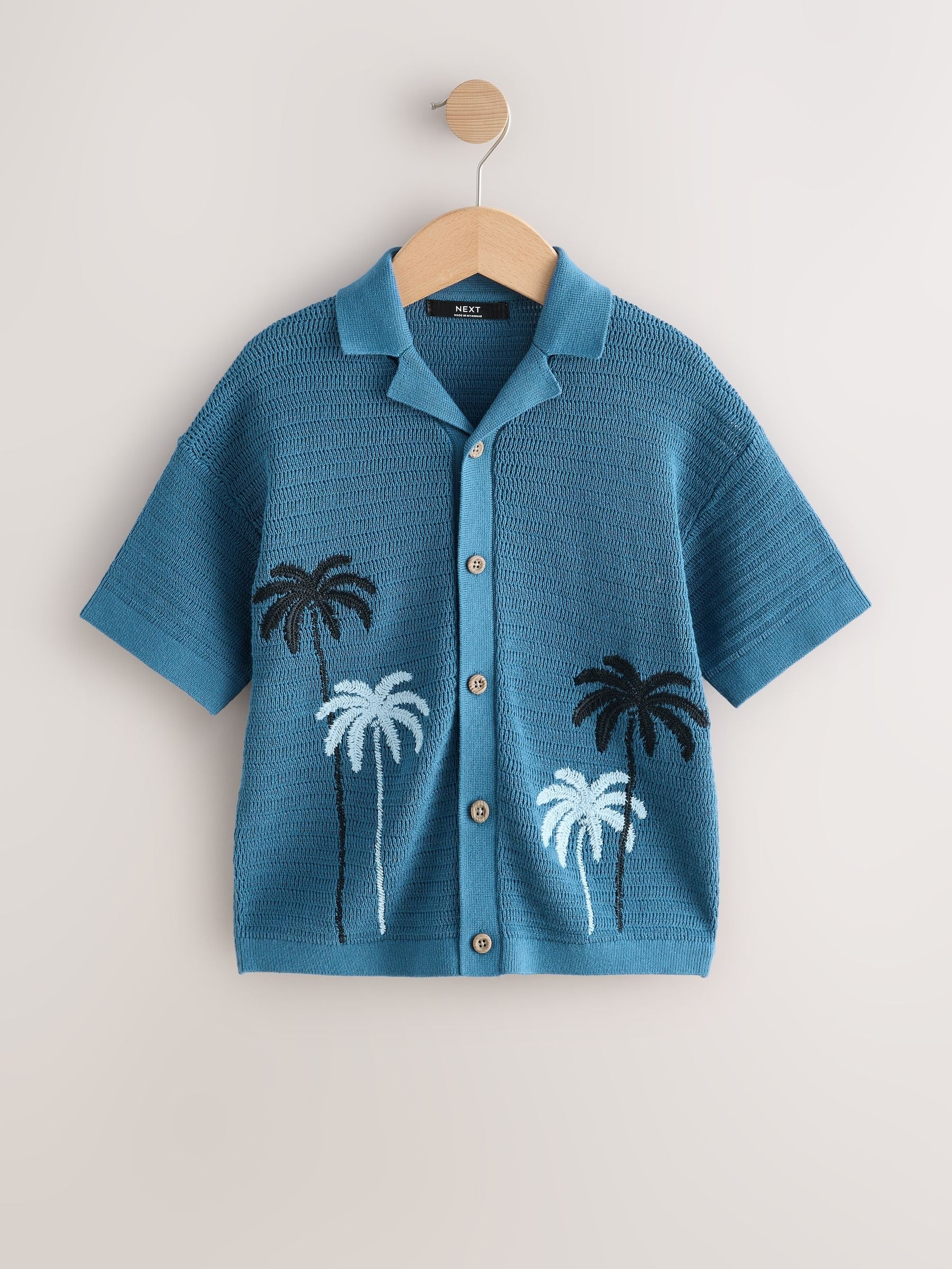 Dsiney Kidz - Blue Palm Embroidered Knitted Polo Shirt (3-16yrs) image 5