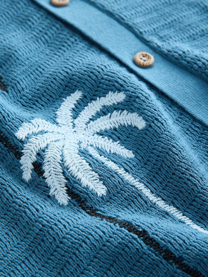 Dsiney Kidz - Blue Palm Embroidered Knitted Polo Shirt (3-16yrs) image 8