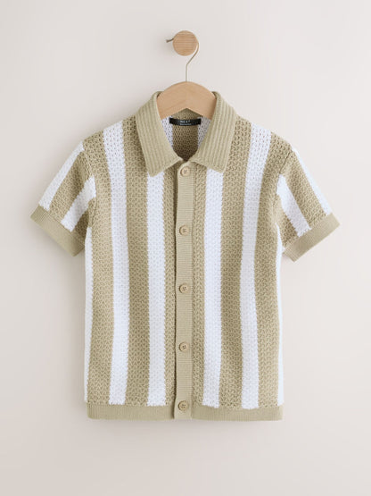 Dsiney Kidz - Neutral Stripe Knitted Polo Shirt (3-16yrs) image 1