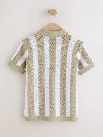 Dsiney Kidz - Neutral Stripe Knitted Polo Shirt (3-16yrs) image 2