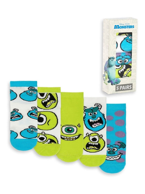 Vanilla Underground Green Disney Monsters Inc Unisex Kids Green Mike & Sully Calf Socks Set of 5 image 1