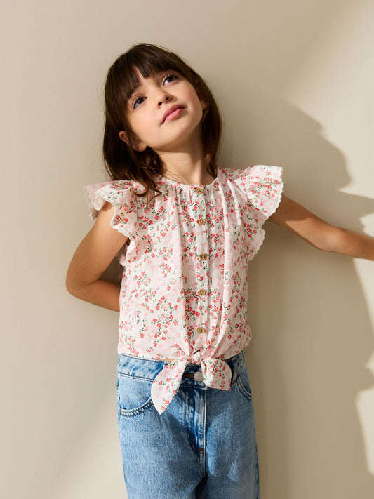 Dsiney Kidz - Pink Floral Tie Front Blouse (3-16yrs) image 1