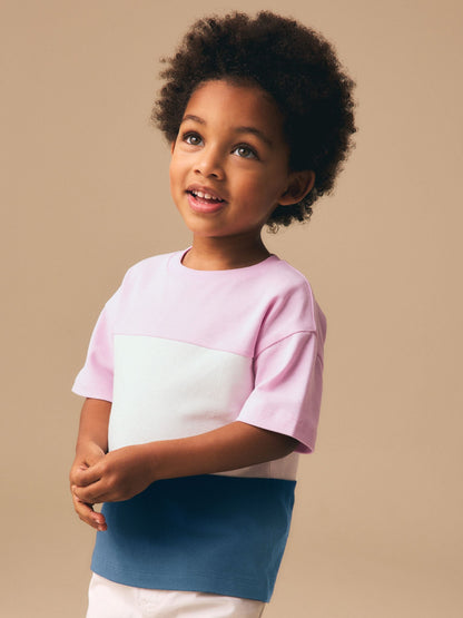 Pink/White/Blue Short Sleeve Colourblock T-Shirt (3mths-7yrs) (3mths-7yrs) image 1