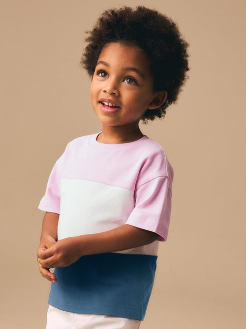 Pink/White/Blue Short Sleeve Colourblock T-Shirt (3mths-7yrs) (3mths-7yrs) image 1