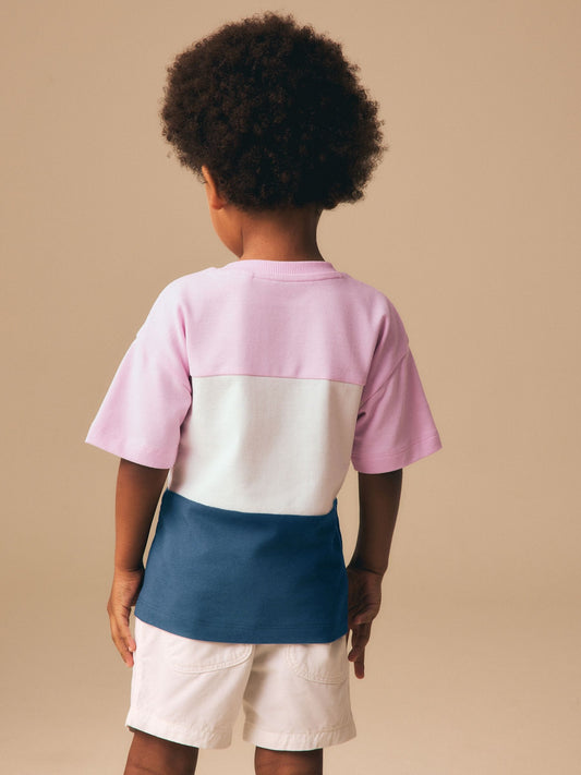 Pink/White/Blue Short Sleeve Colourblock T-Shirt (3mths-7yrs) (3mths-7yrs) image 2
