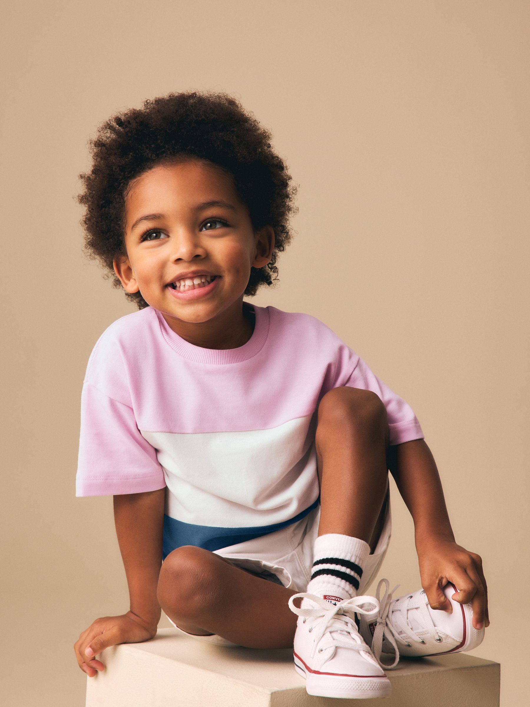 Pink/White/Blue Short Sleeve Colourblock T-Shirt (3mths-7yrs) (3mths-7yrs) image 3