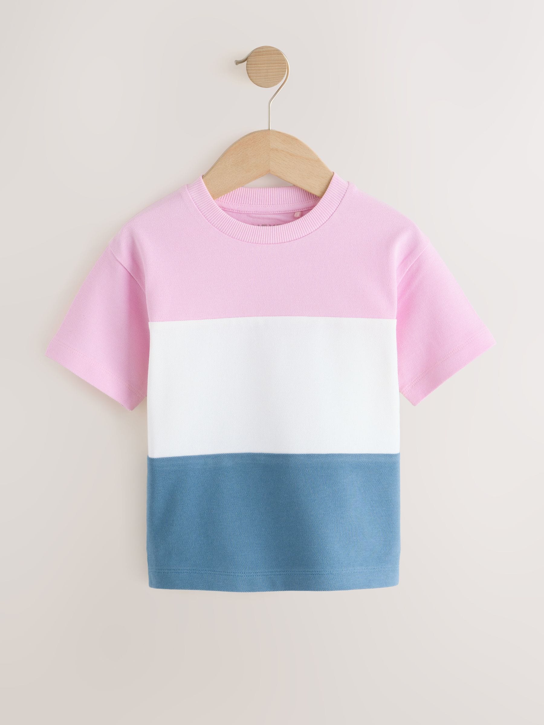 Pink/White/Blue Short Sleeve Colourblock T-Shirt (3mths-7yrs) (3mths-7yrs) image 4