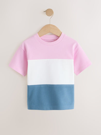 Pink/White/Blue Short Sleeve Colourblock T-Shirt (3mths-7yrs) (3mths-7yrs) image 4