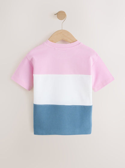 Pink/White/Blue Short Sleeve Colourblock T-Shirt (3mths-7yrs) (3mths-7yrs) image 5