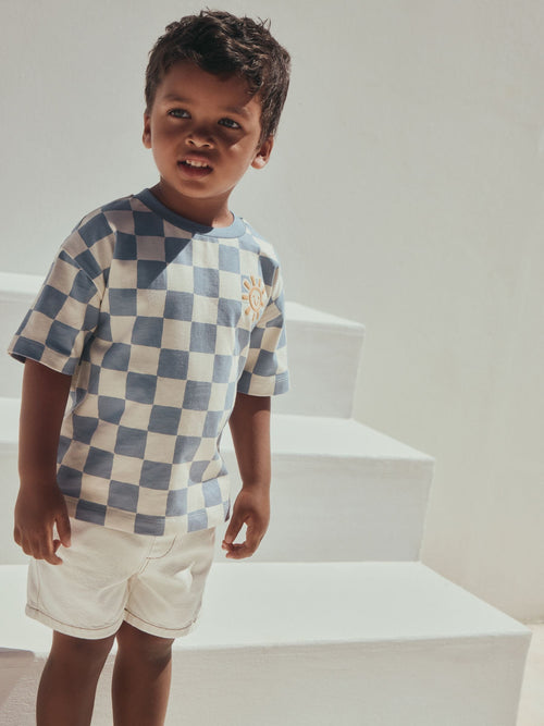 Blue/White Checkerboard Sun Short Sleeve All-Over Print T-Shirt (3 Month-7 Years) (3mths-7yrs) image 1
