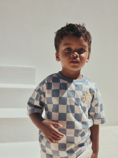 Blue/White Checkerboard Sun Short Sleeve All-Over Print T-Shirt (3 Month-7 Years) (3mths-7yrs) image 3