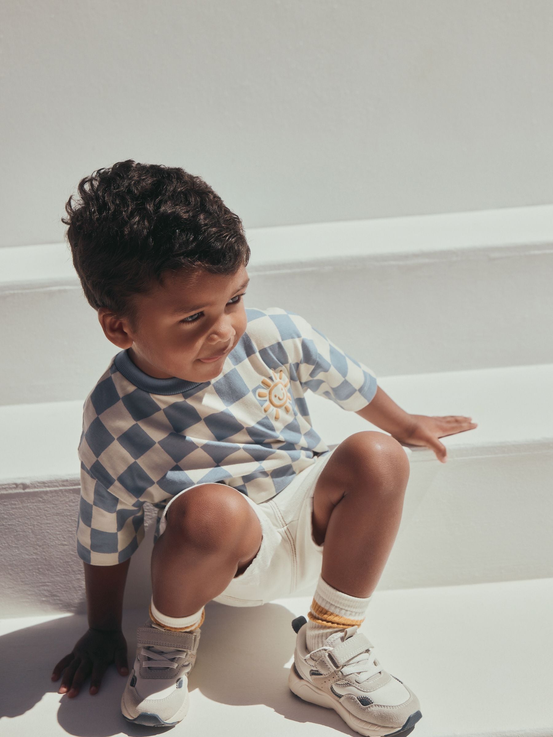 Blue/White Checkerboard Sun Short Sleeve All-Over Print T-Shirt (3 Month-7 Years) (3mths-7yrs) image 7