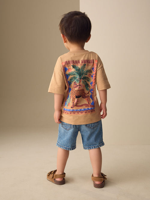 Tan Cheetah Havana Sunset Short Sleeve Back Print T-Shirt (3mths-7yrs) image 1