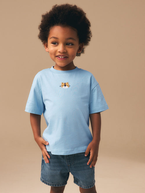 Light Blue Tiger Short Sleeve Small Graphic T-Shirt (3mths-7yrs) image 1