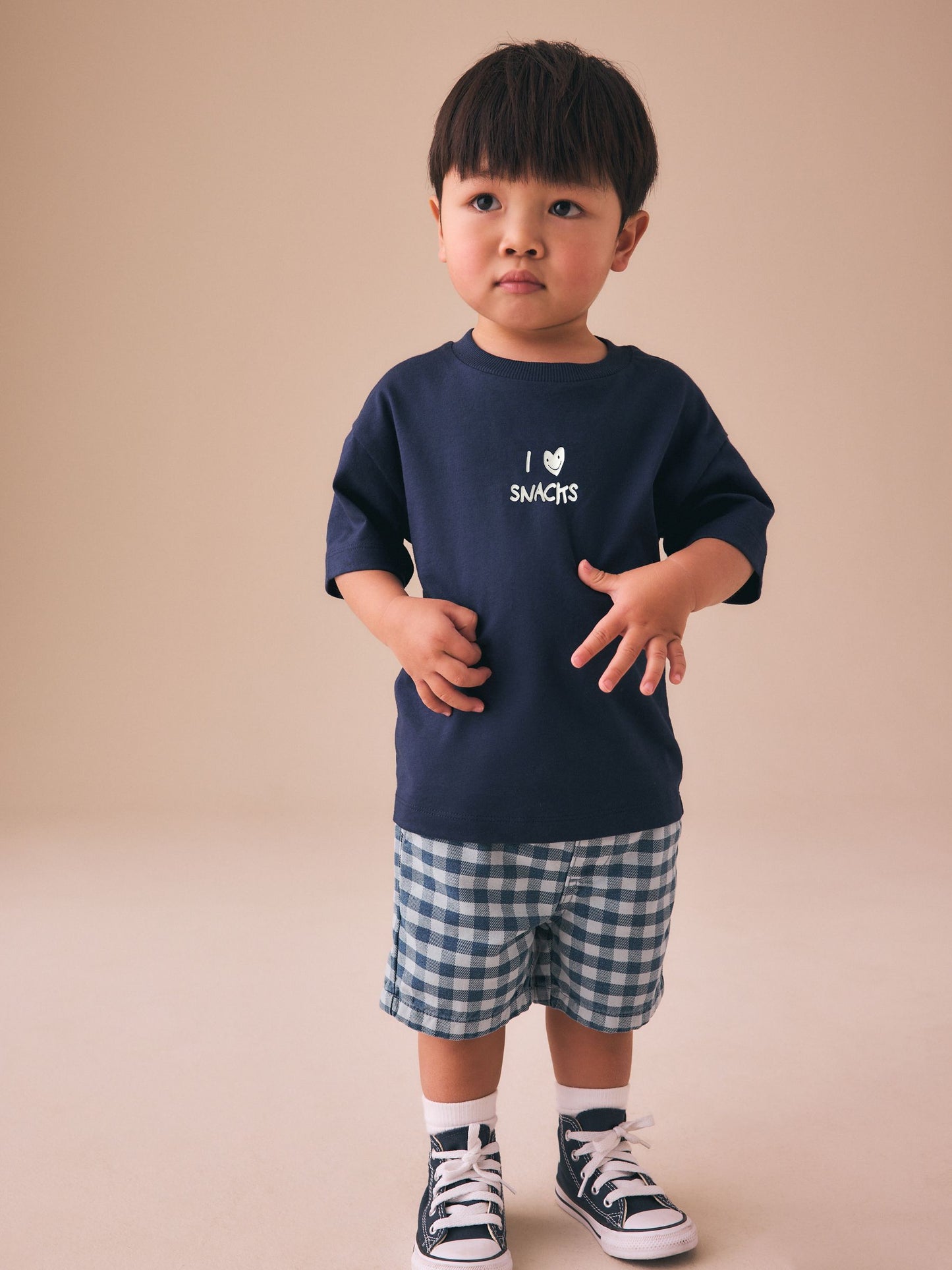 Dsiney Kidz - Navy Blue I love snacks Slogan Short Sleeve Small Graphic T-Shirt (3mths-7yrs) image 2