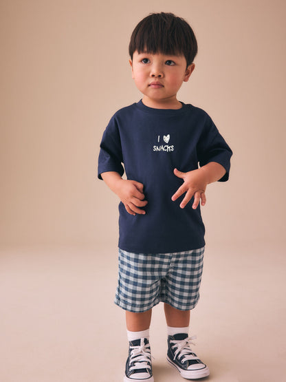 Dsiney Kidz - Navy Blue I love snacks Slogan Short Sleeve Small Graphic T-Shirt (3mths-7yrs) image 2