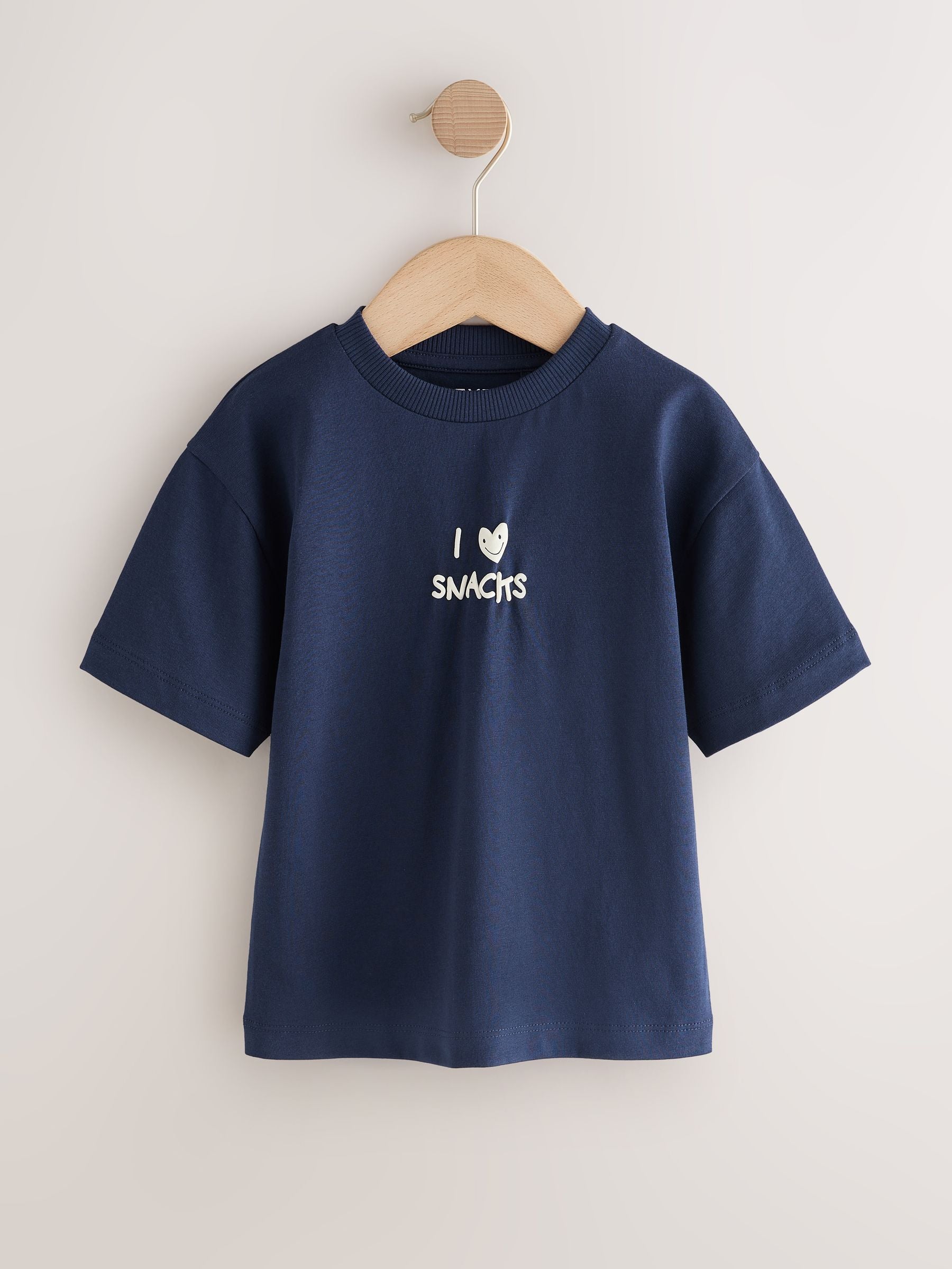 Dsiney Kidz - Navy Blue I love snacks Slogan Short Sleeve Small Graphic T-Shirt (3mths-7yrs) image 4