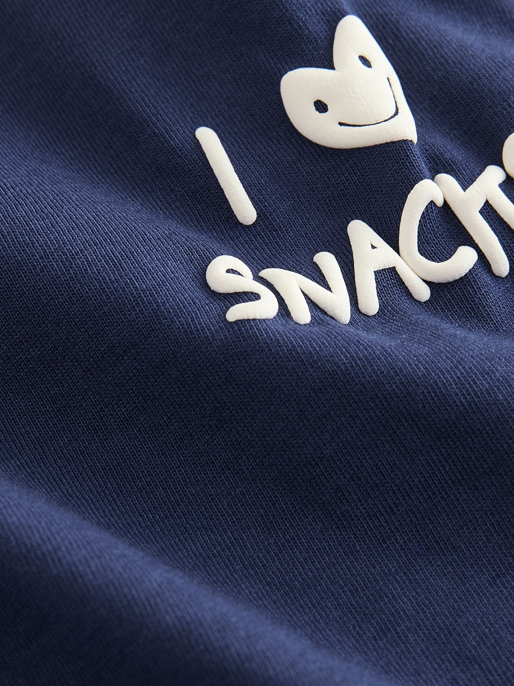 Dsiney Kidz - Navy Blue I love snacks Slogan Short Sleeve Small Graphic T-Shirt (3mths-7yrs) image 6