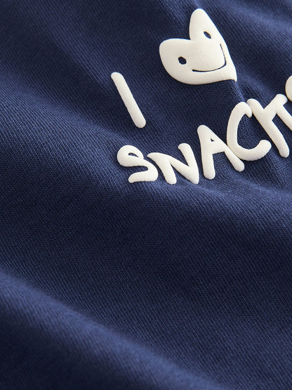 Dsiney Kidz - Navy Blue I love snacks Slogan Short Sleeve Small Graphic T-Shirt (3mths-7yrs) image 6
