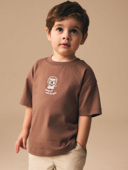 Chocolate Brown Lion Short Sleeve Small Graphic T-Shirt (3mths-7yrs) image 1