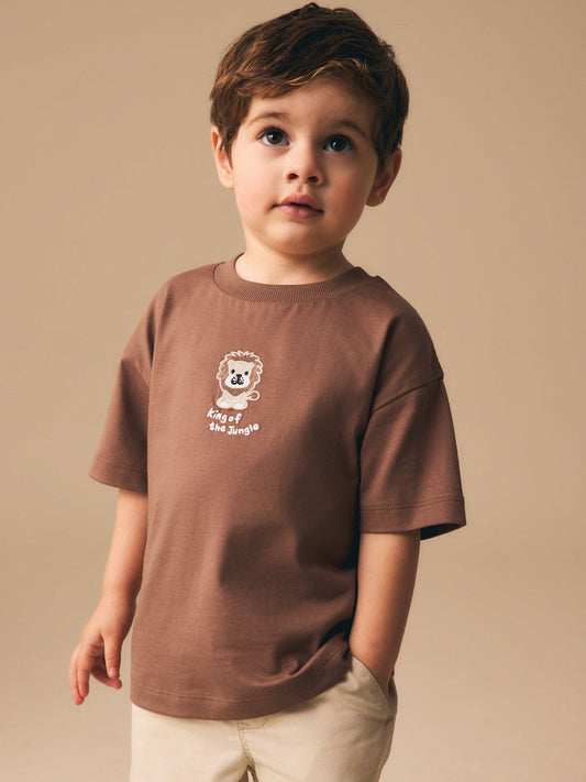 Chocolate Brown Lion Short Sleeve Small Graphic T-Shirt (3mths-7yrs) image 1