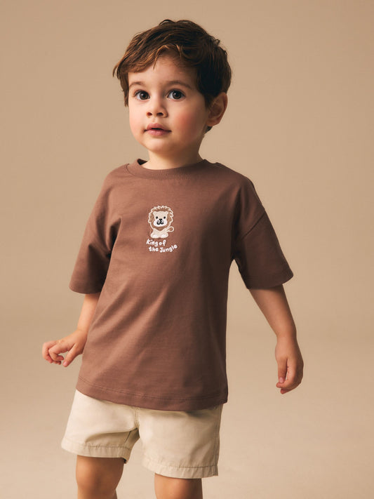 Chocolate Brown Lion Short Sleeve Small Graphic T-Shirt (3mths-7yrs) image 2