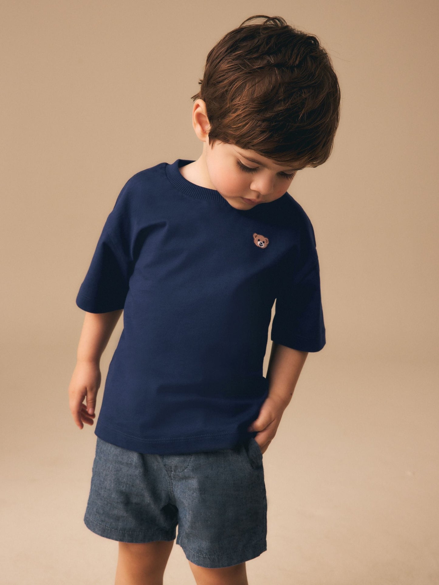 Navy Blue Embroidery Bear Short Sleeve Small Graphic T-Shirt (3mths-7yrs) image 1