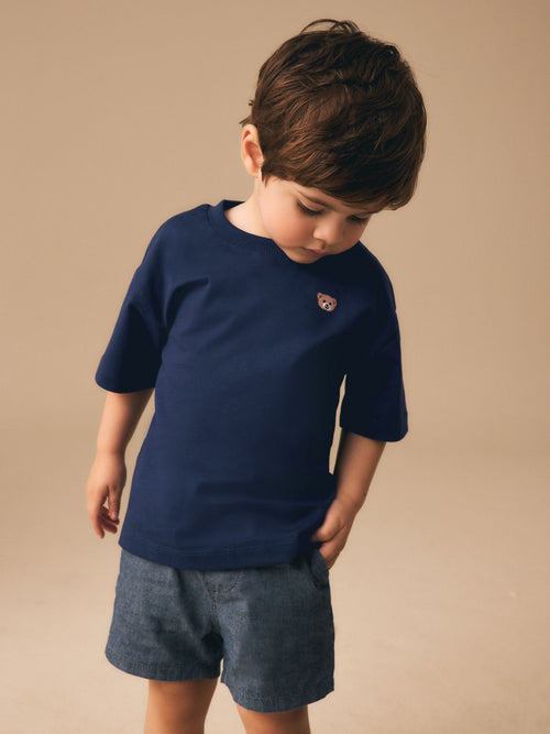 Navy Blue Embroidery Bear Short Sleeve Small Graphic T-Shirt (3mths-7yrs) image 1