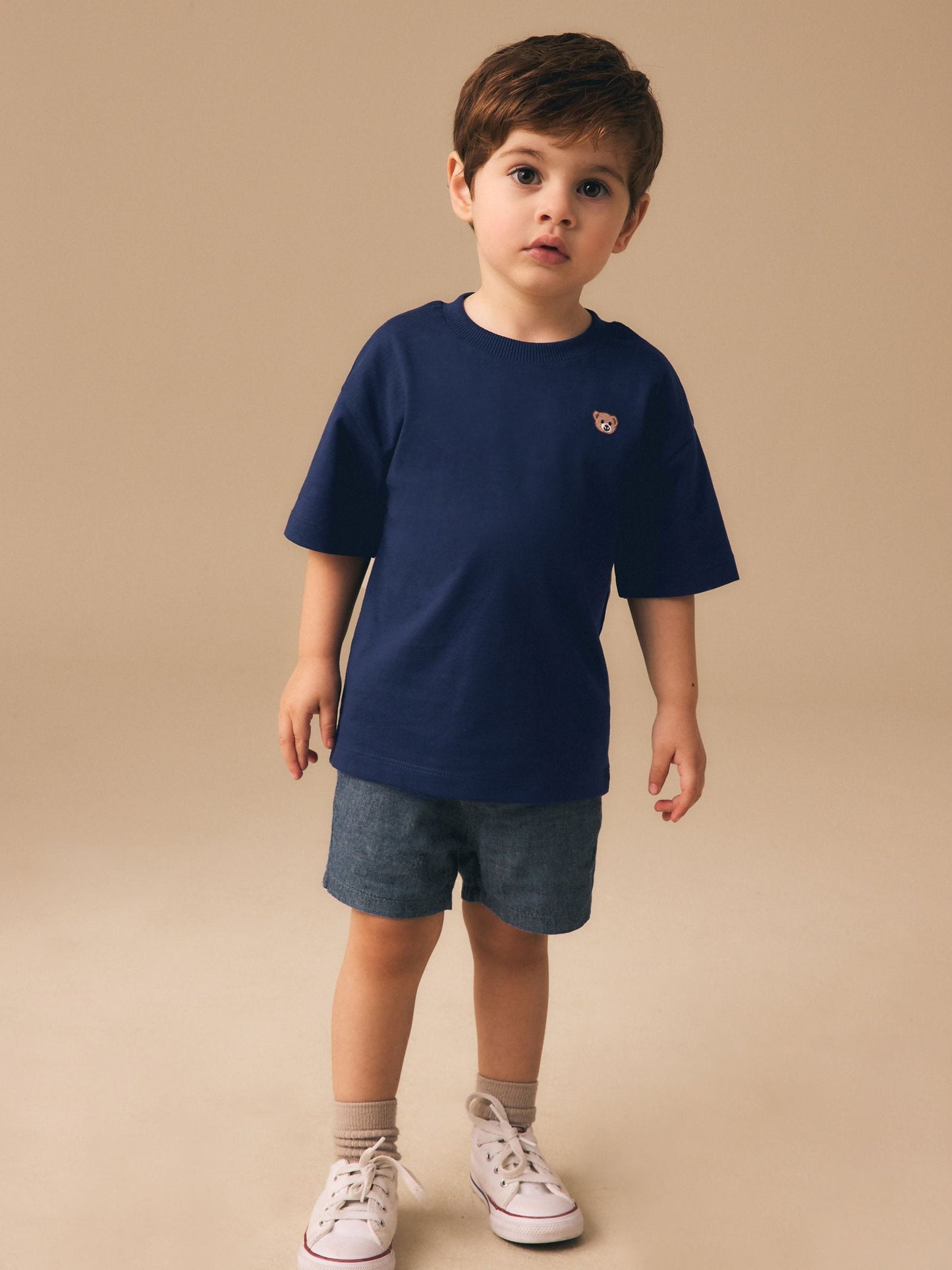 Navy Blue Embroidery Bear Short Sleeve Small Graphic T-Shirt (3mths-7yrs) image 2