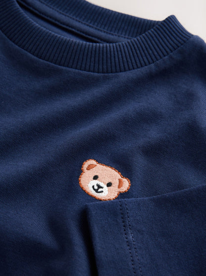 Navy Blue Embroidery Bear Short Sleeve Small Graphic T-Shirt (3mths-7yrs) image 8