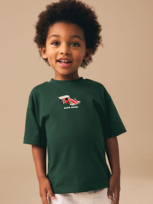 Green Embroidered Race Car Short Sleeve Small Graphic T-Shirt (3mths-7yrs) image 1