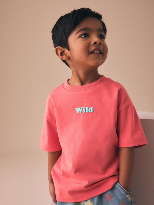 Coral Pink Wild Slogan Short Sleeve Small Graphic T-Shirt (3mths-8yrs) image 1