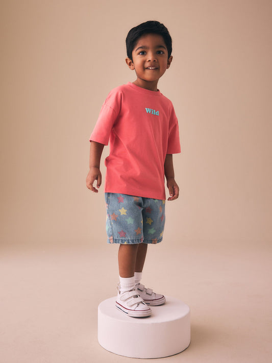 Coral Pink Wild Slogan Short Sleeve Small Graphic T-Shirt (3mths-8yrs) image 2