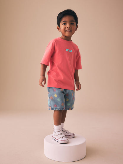 Dsiney Kidz - Coral Pink Wild Slogan Short Sleeve Small Graphic T-Shirt (3mths-7yrs) image 2