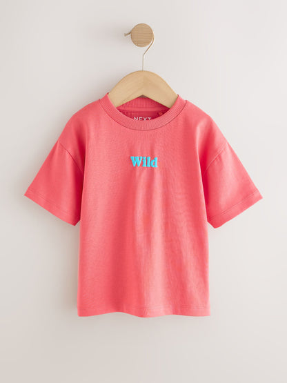 Dsiney Kidz - Coral Pink Wild Slogan Short Sleeve Small Graphic T-Shirt (3mths-7yrs) image 5