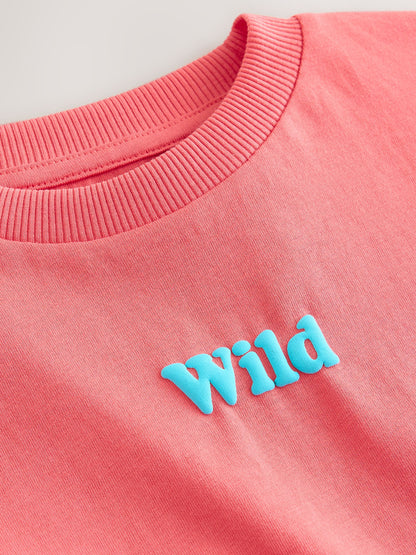 Dsiney Kidz - Coral Pink Wild Slogan Short Sleeve Small Graphic T-Shirt (3mths-7yrs) image 7