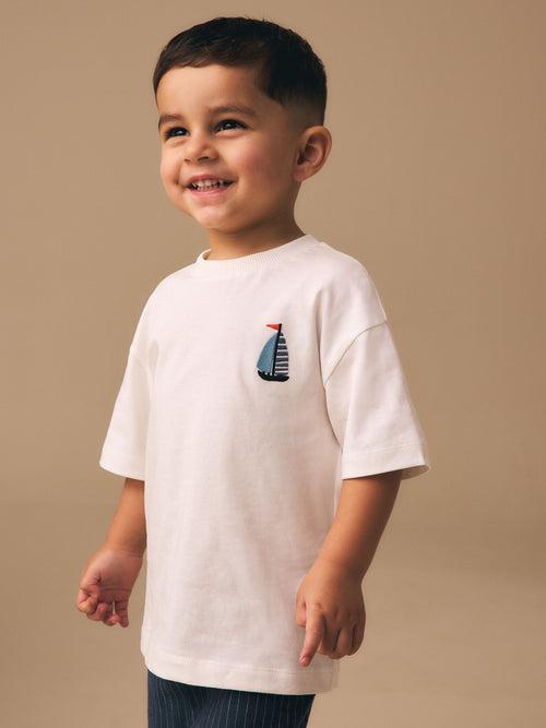 White Boat Short Sleeve Small Graphic T-Shirt (3mths-7yrs) image 1